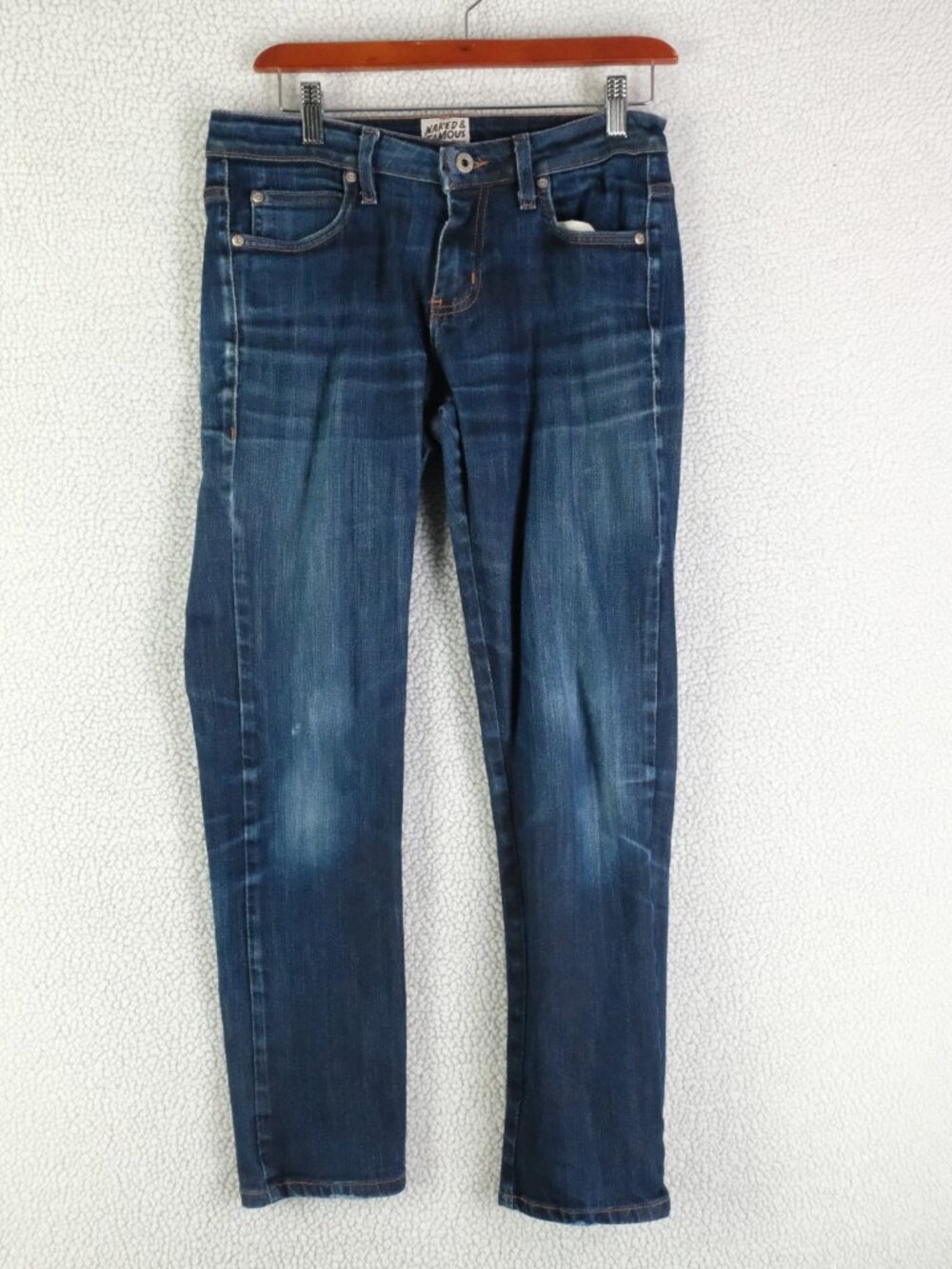 Naked And Famous Jeans Mens 30X29 Blue Stone Wash Straight Leg Zip Fly